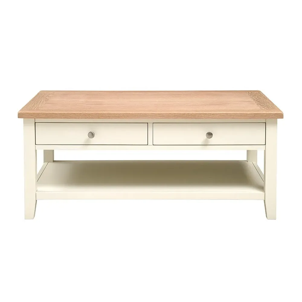 Chester Coffee Table with Drawers - Cream, Oak image