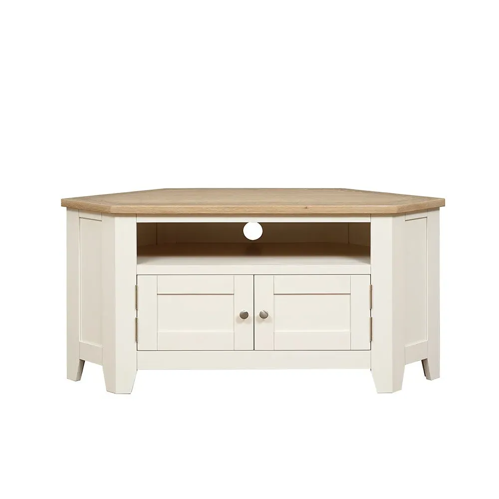 Corner TV Stand with Storage - Cream, Oak