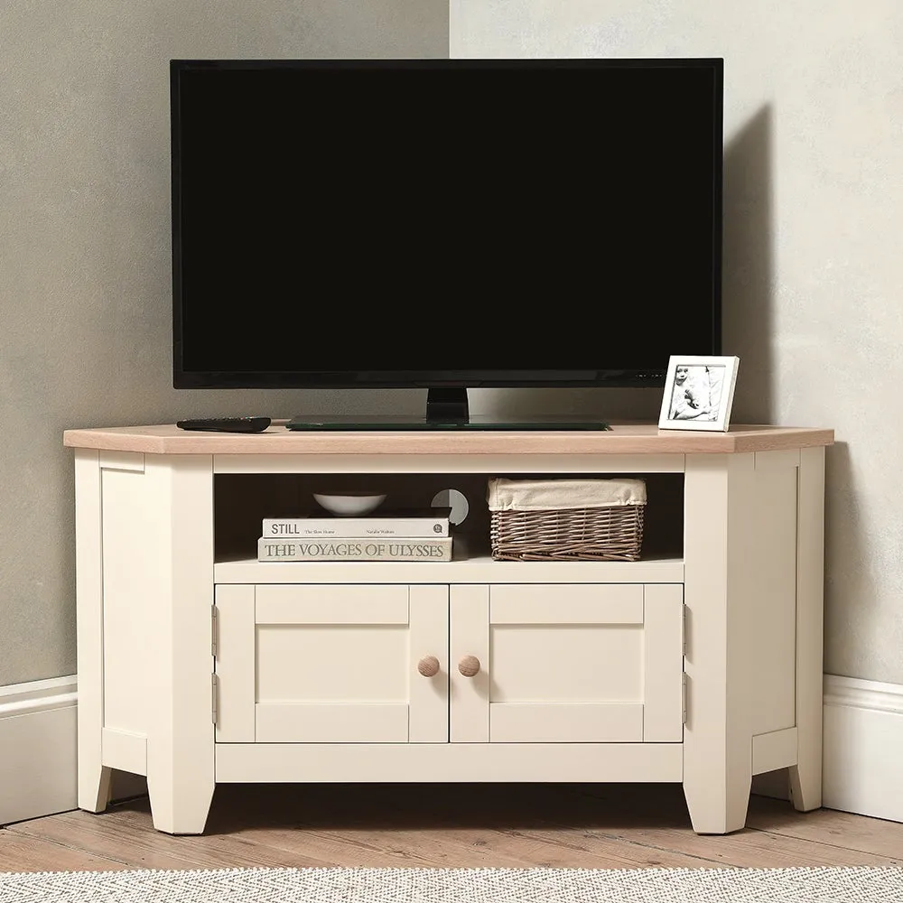 Corner TV Stand with Storage - Cream, Oak image