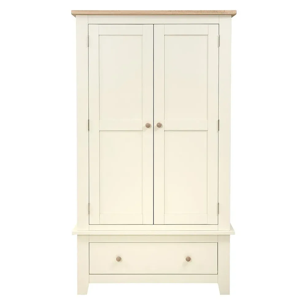 Double Wardrobe with Drawer - Cream, Oak