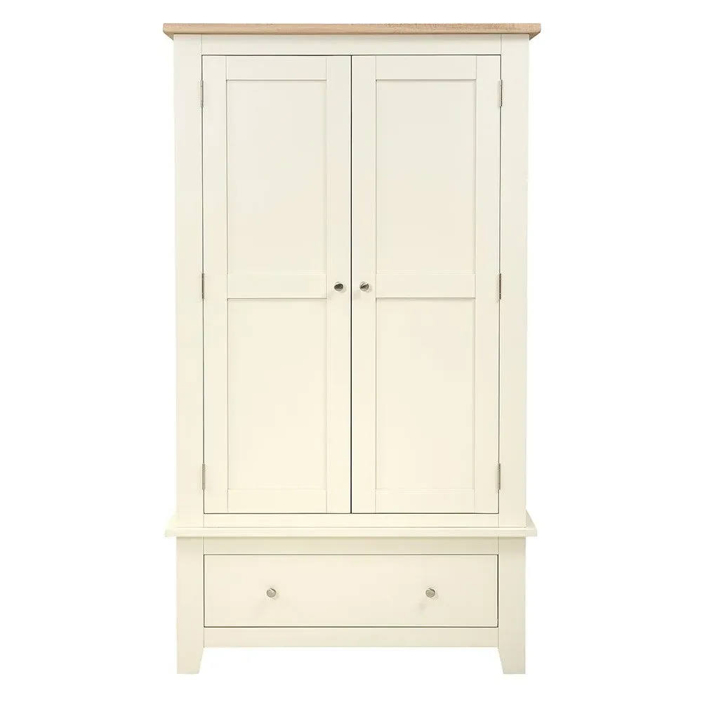 Double Wardrobe with Drawer - Cream, Oak