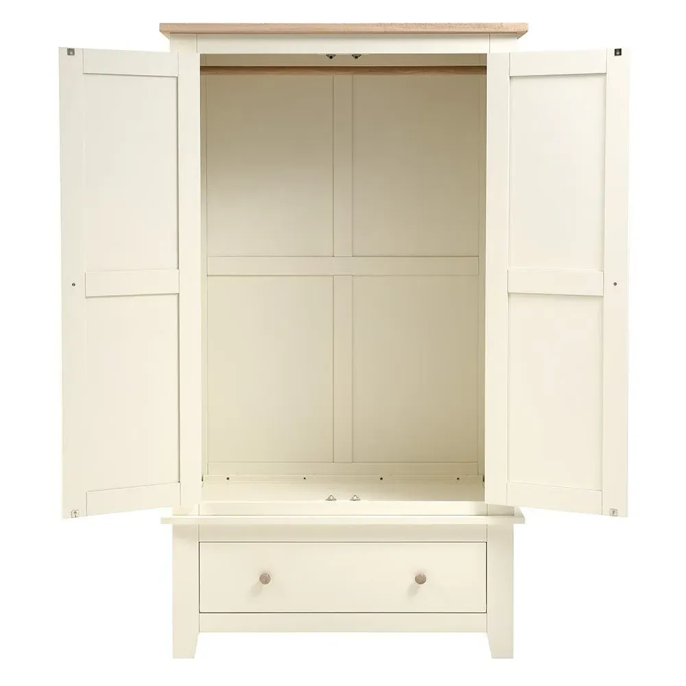 Double Wardrobe with Drawer - Cream, Oak