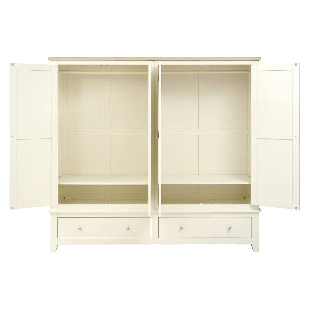 Four Door Wardrobe with Drawers - Cream