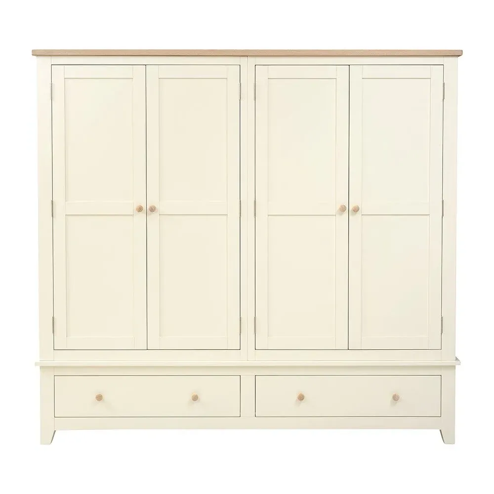 Four Door Wardrobe with Drawers - Cream