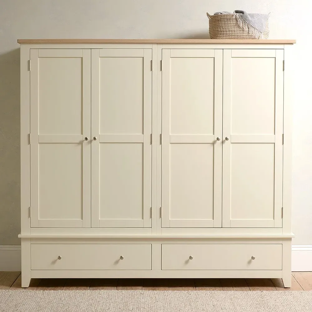 Four Door Wardrobe with Drawers - Cream