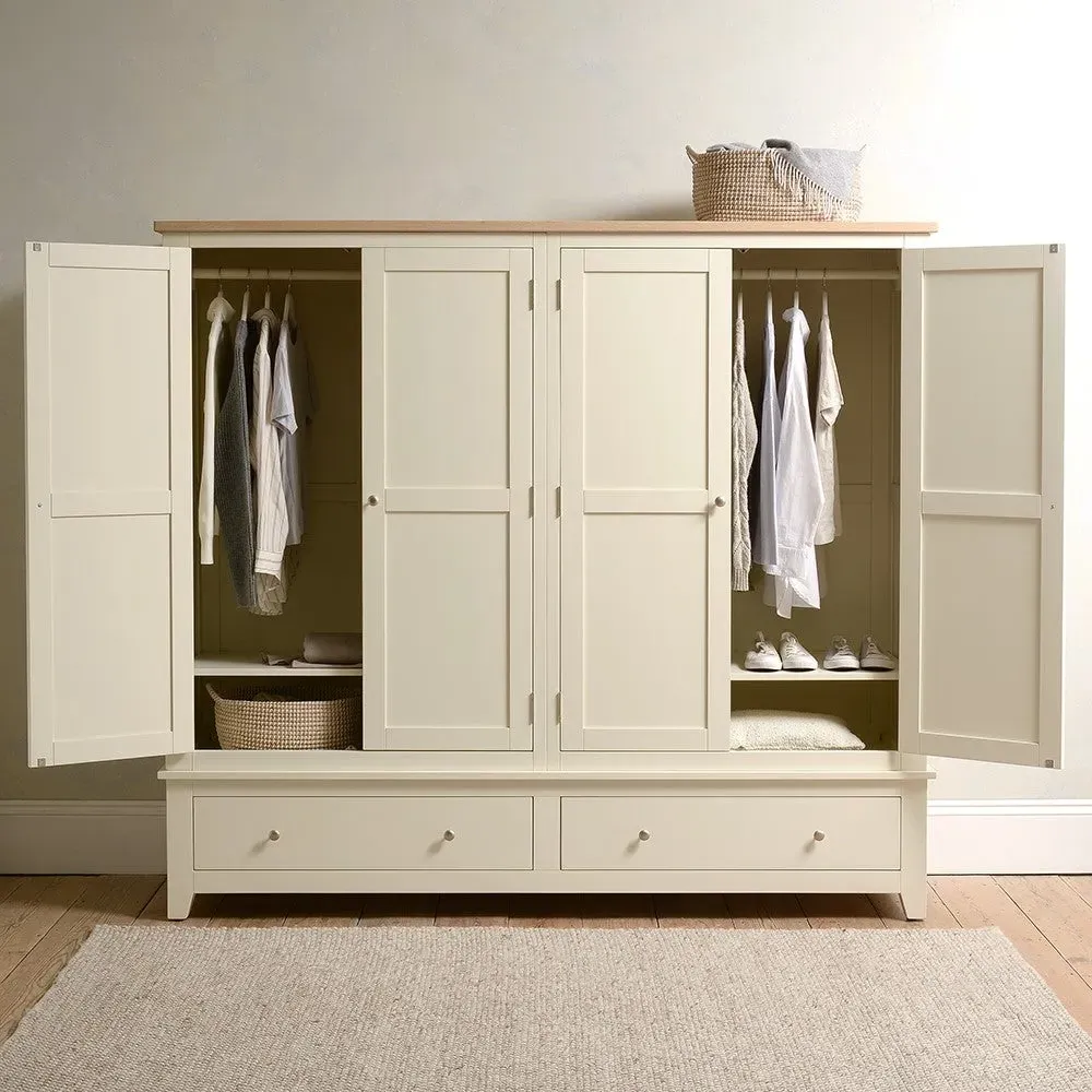 Four Door Wardrobe with Drawers - Cream image