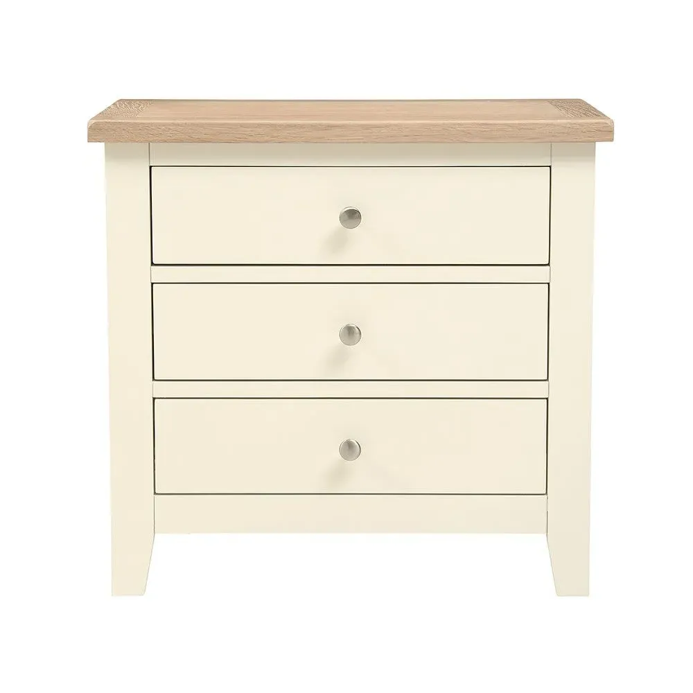 Jumbo Bedside Table with 3 Drawers - Cream, Oak