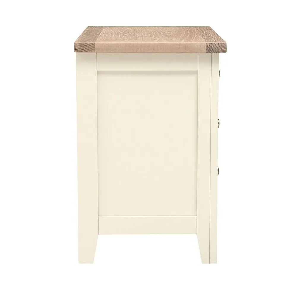 Jumbo Bedside Table with 3 Drawers - Cream, Oak