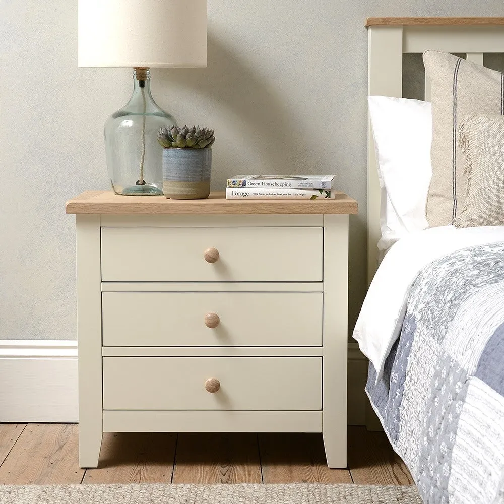 Jumbo Bedside Table with 3 Drawers - Cream, Oak image
