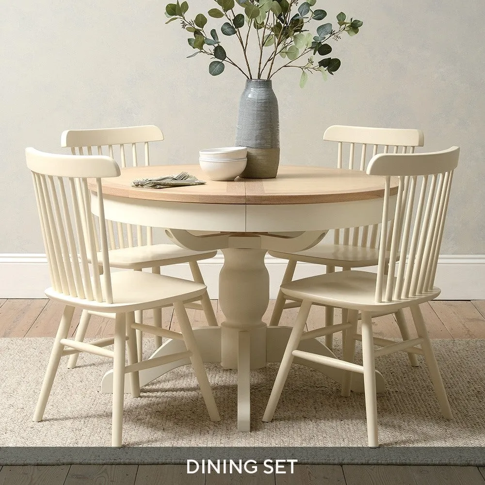 Round Extending Dining Table and 4 Spindleback Chairs - Cream