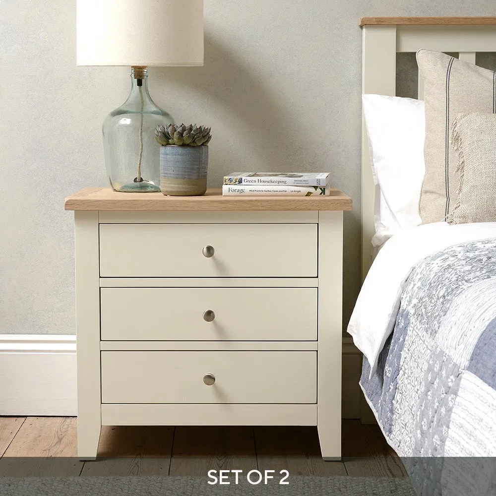 Set of 2 Jumbo Bedside Tables - Cream, Oak