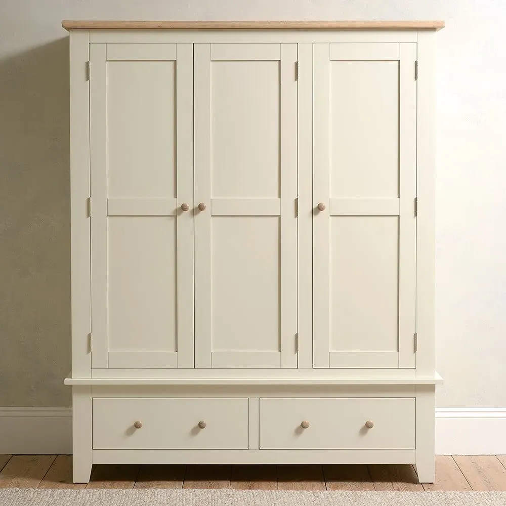 Triple Wardrobe with Drawers - Cream