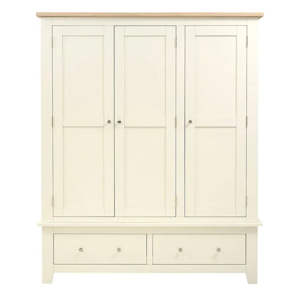 Triple Wardrobe with Drawers - Cream
