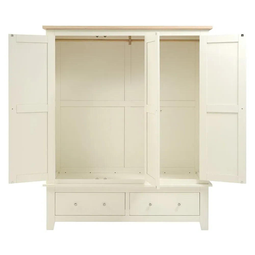 Triple Wardrobe with Drawers - Cream