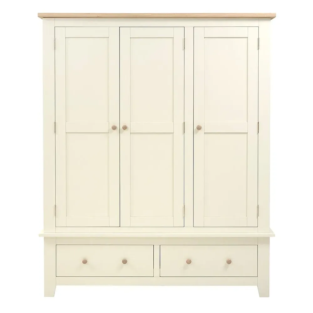 Triple Wardrobe with Drawers - Cream