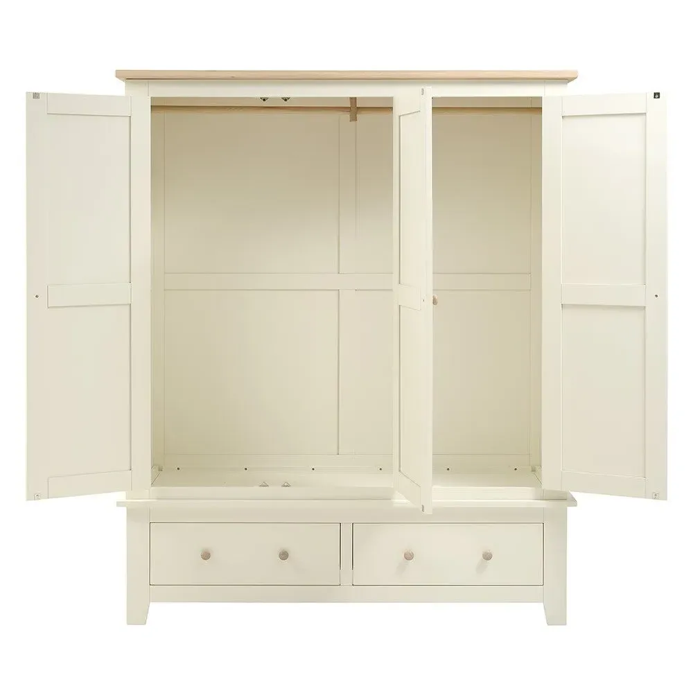Triple Wardrobe with Drawers - Cream