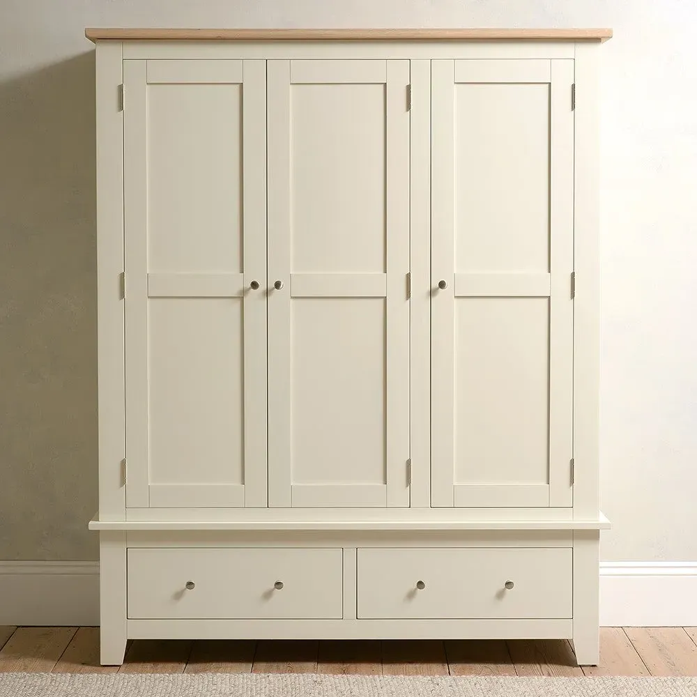 Triple Wardrobe with Drawers - Cream image