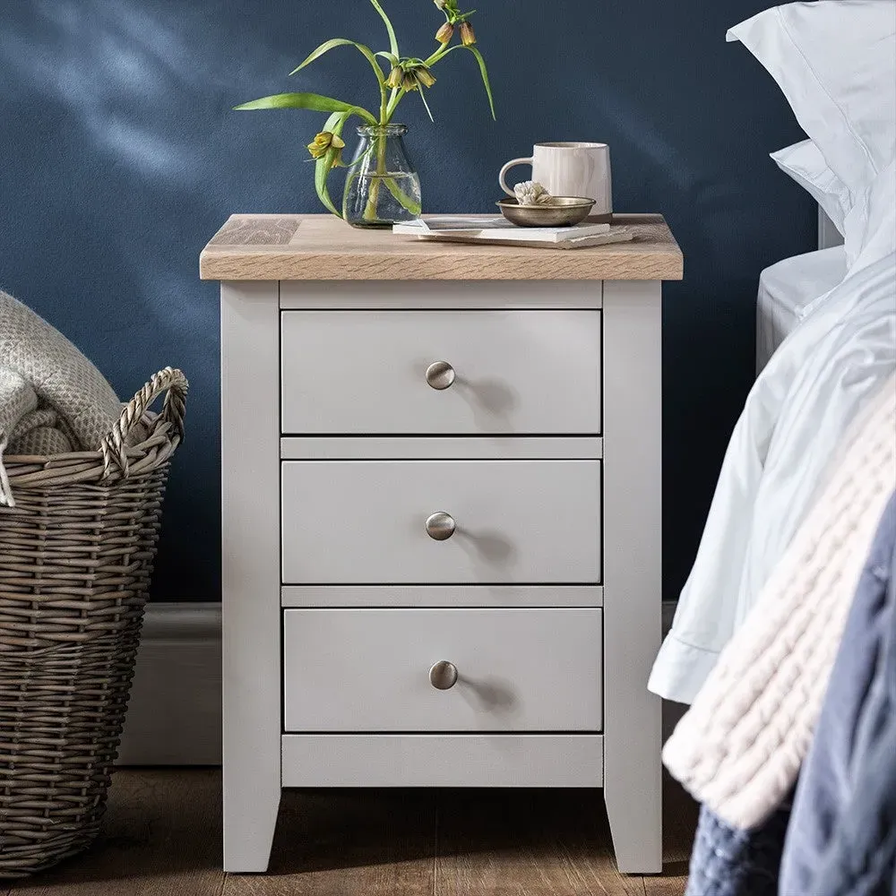 3 Drawer Bedside Table - Dove Grey, Oak