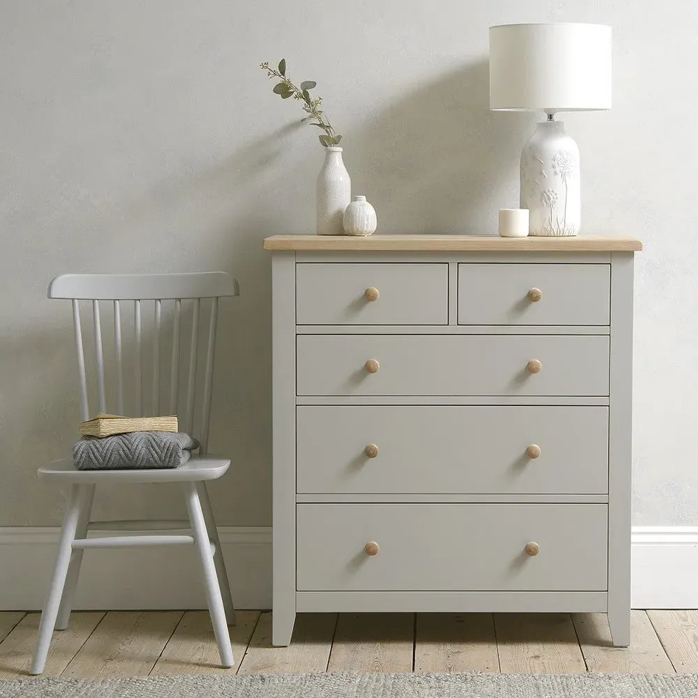 5 Drawer Chest - Dove Grey, Oak