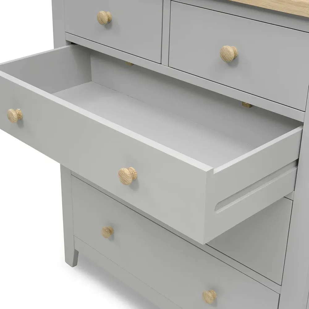 5 Drawer Chest - Dove Grey, Oak