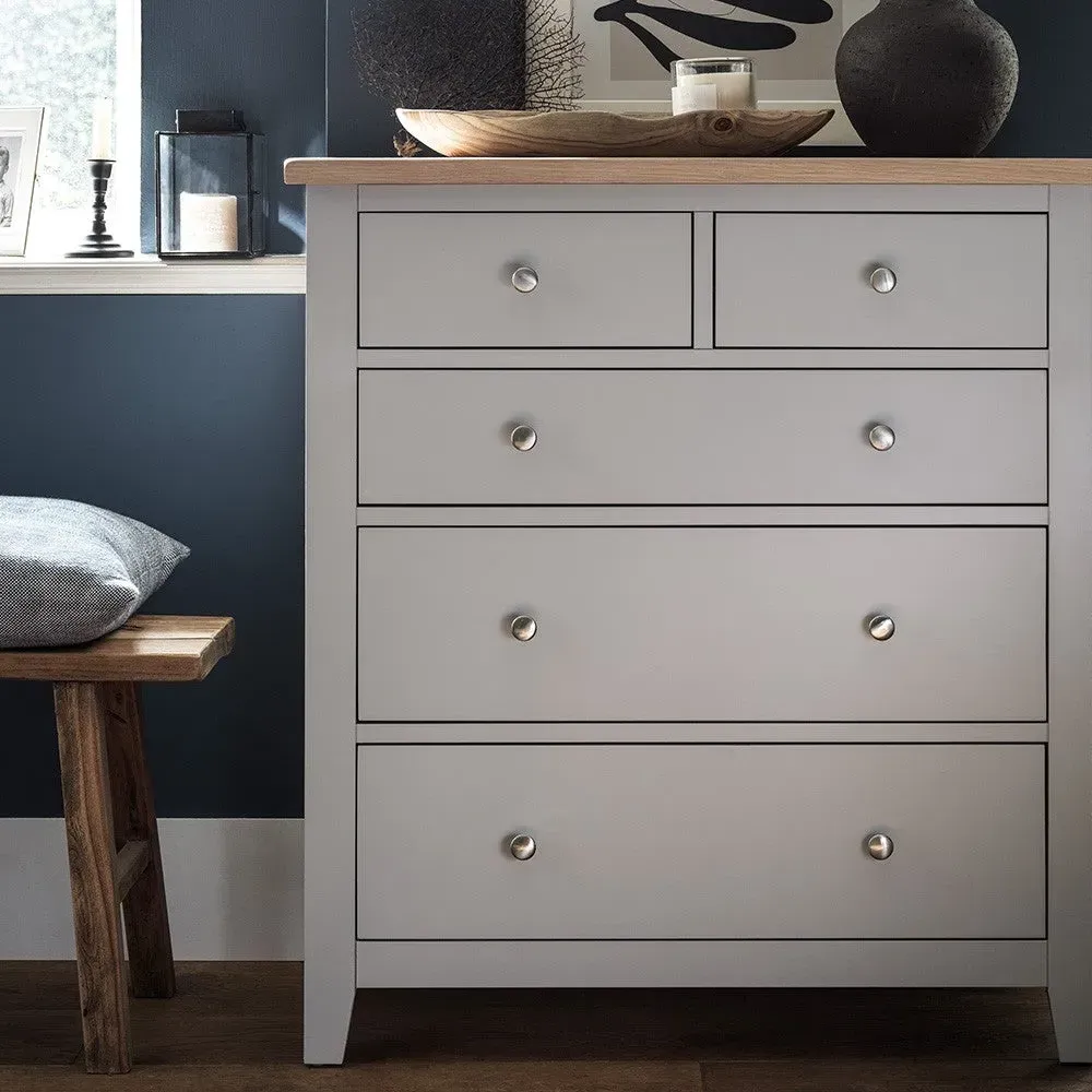 5 Drawer Chest - Dove Grey, Oak