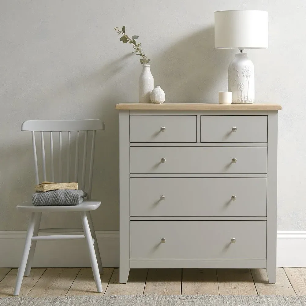5 Drawer Chest - Dove Grey, Oak image