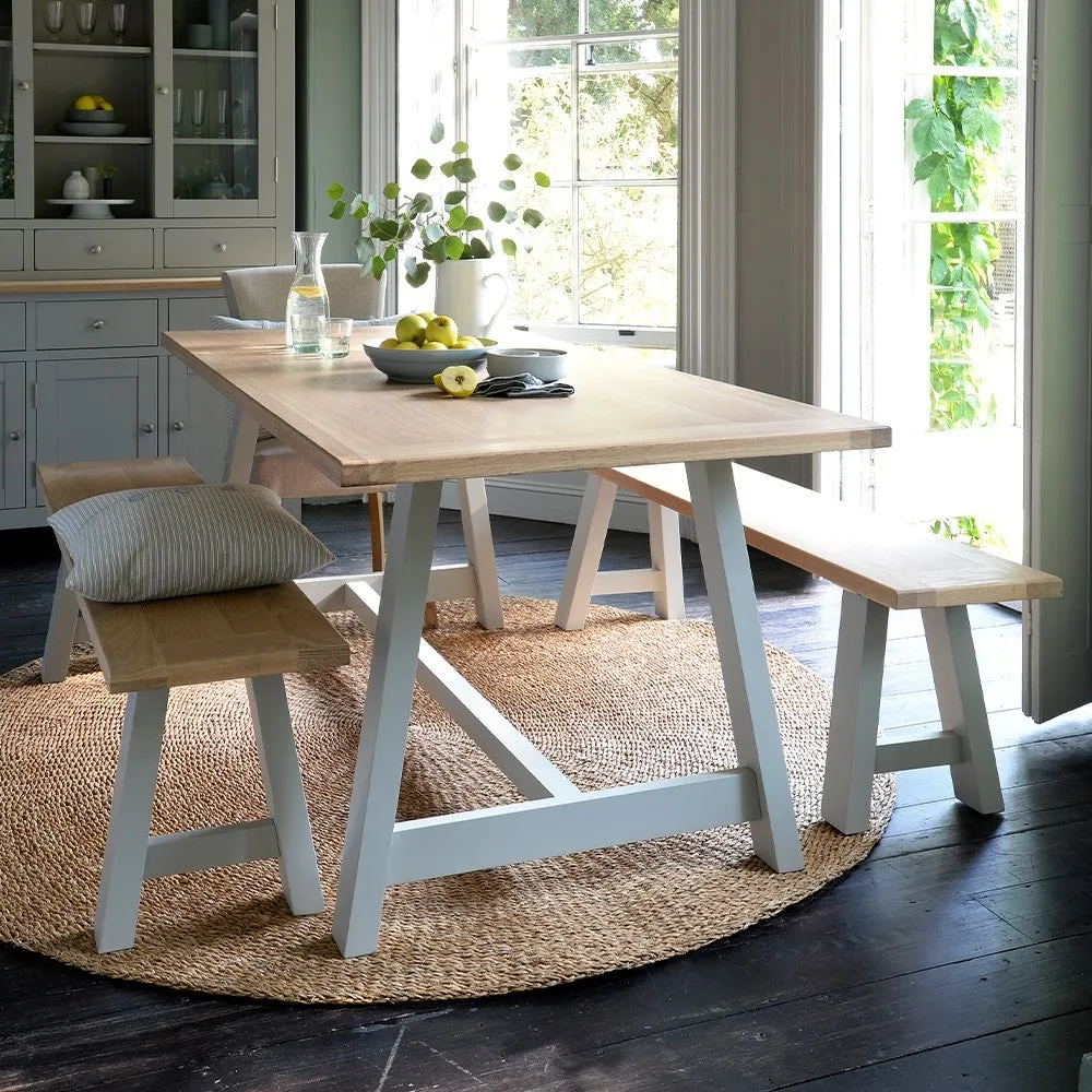 6 Seater Trestle Dining Table - Dove Grey, Oak
