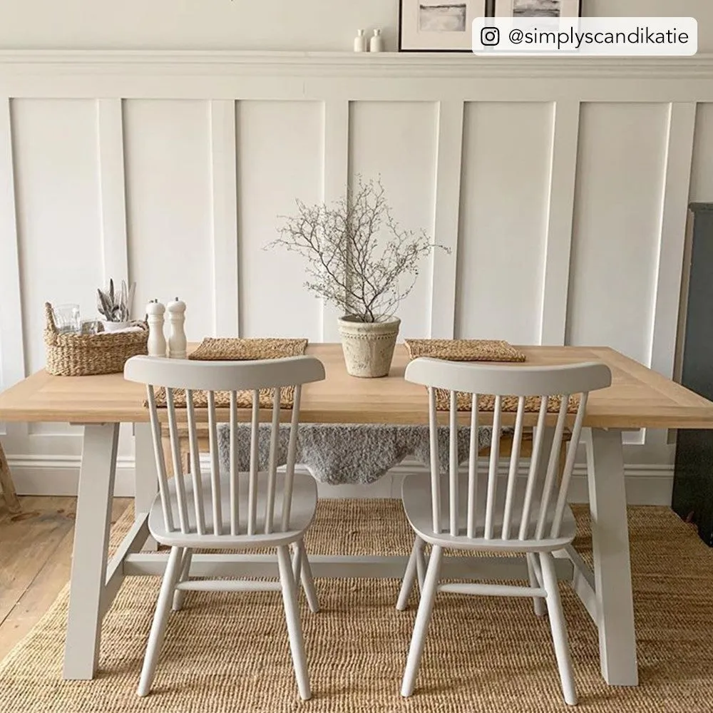 6 Seater Trestle Dining Table - Dove Grey, Oak