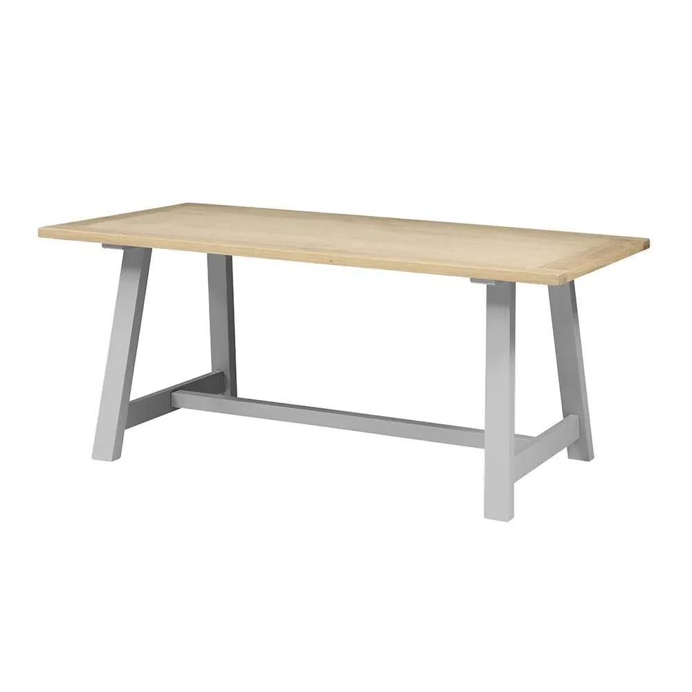 6 Seater Trestle Dining Table - Dove Grey, Oak