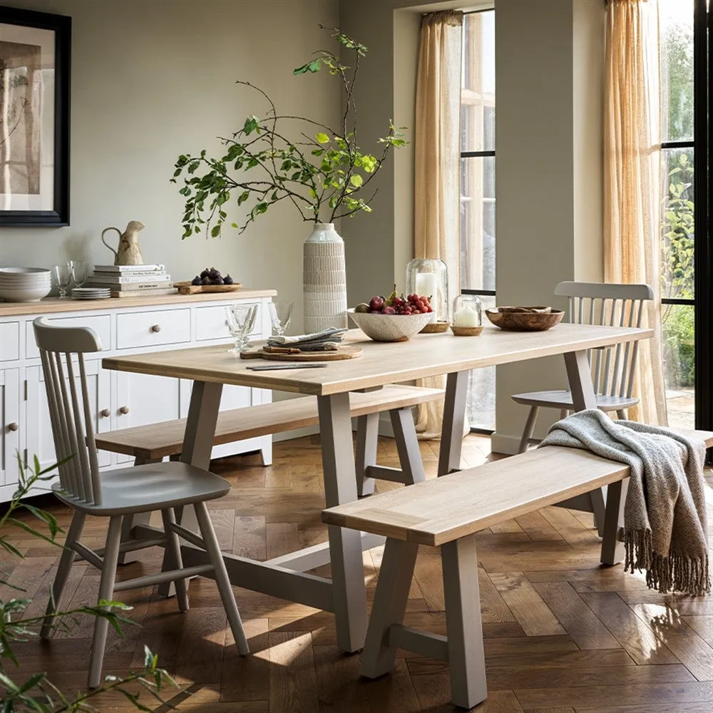 6 Seater Trestle Dining Table - Dove Grey, Oak