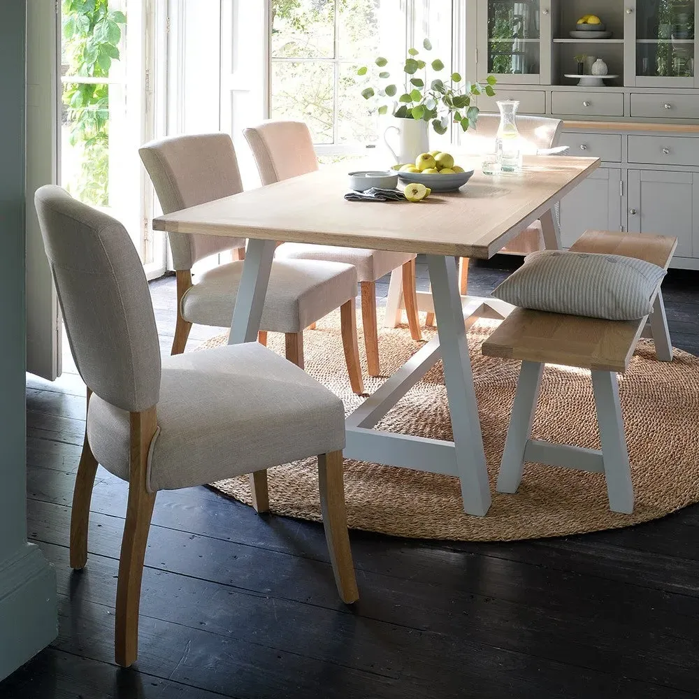 6 Seater Trestle Dining Table - Dove Grey, Oak image