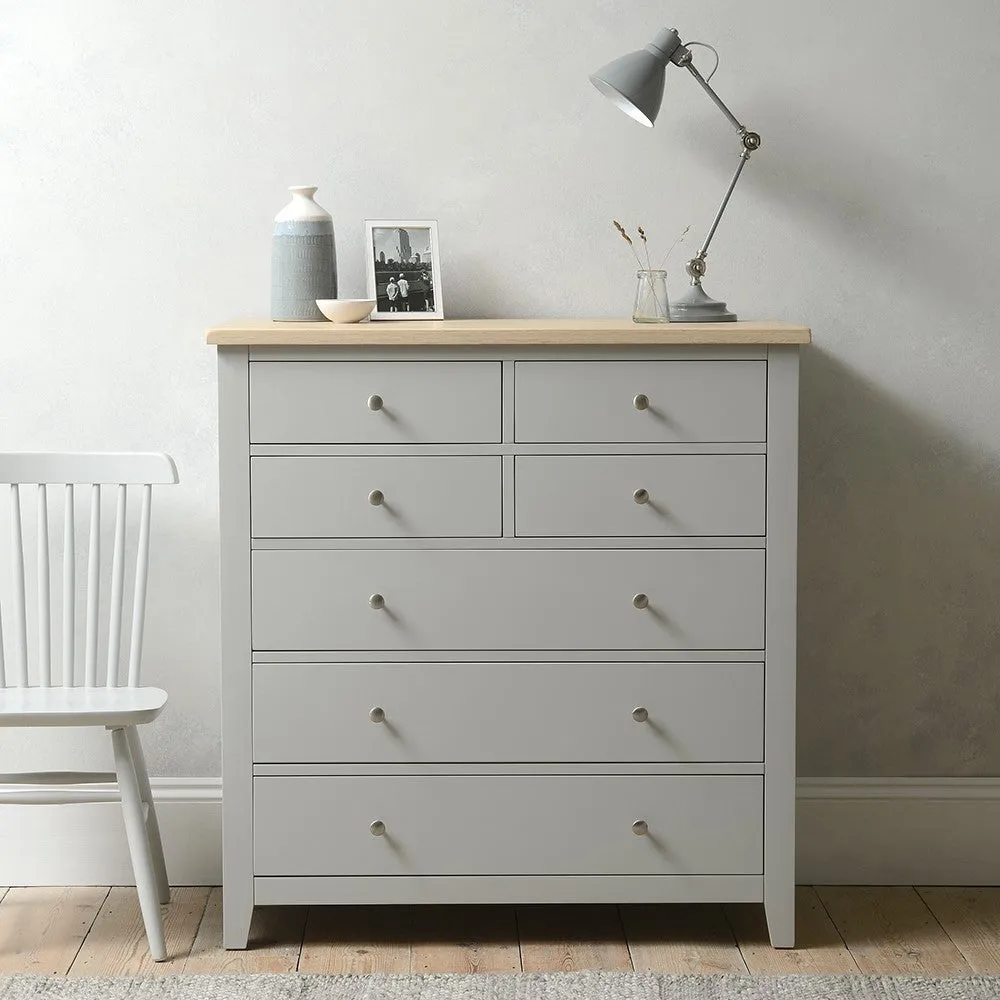7 Drawer Chest of Drawers - Dove Grey, Oak