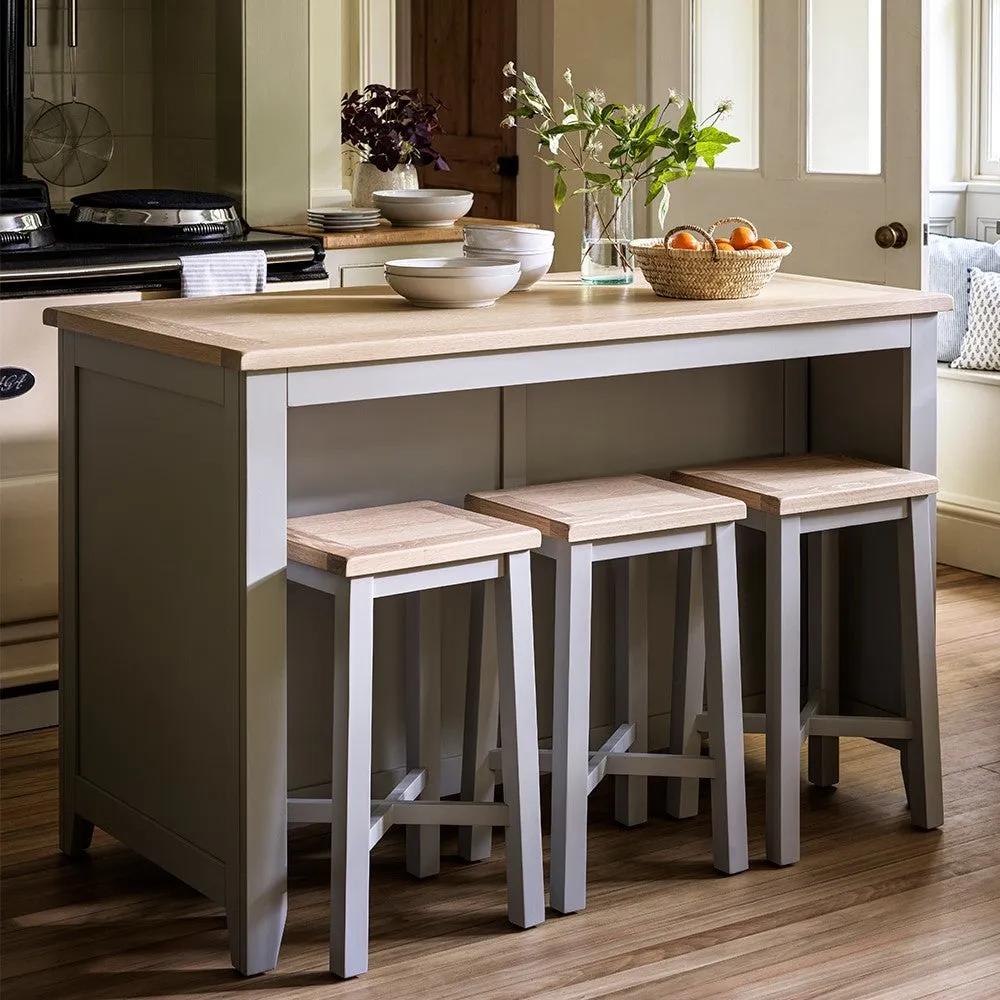Breakfast Bar Island and Stools Set - Dove Grey