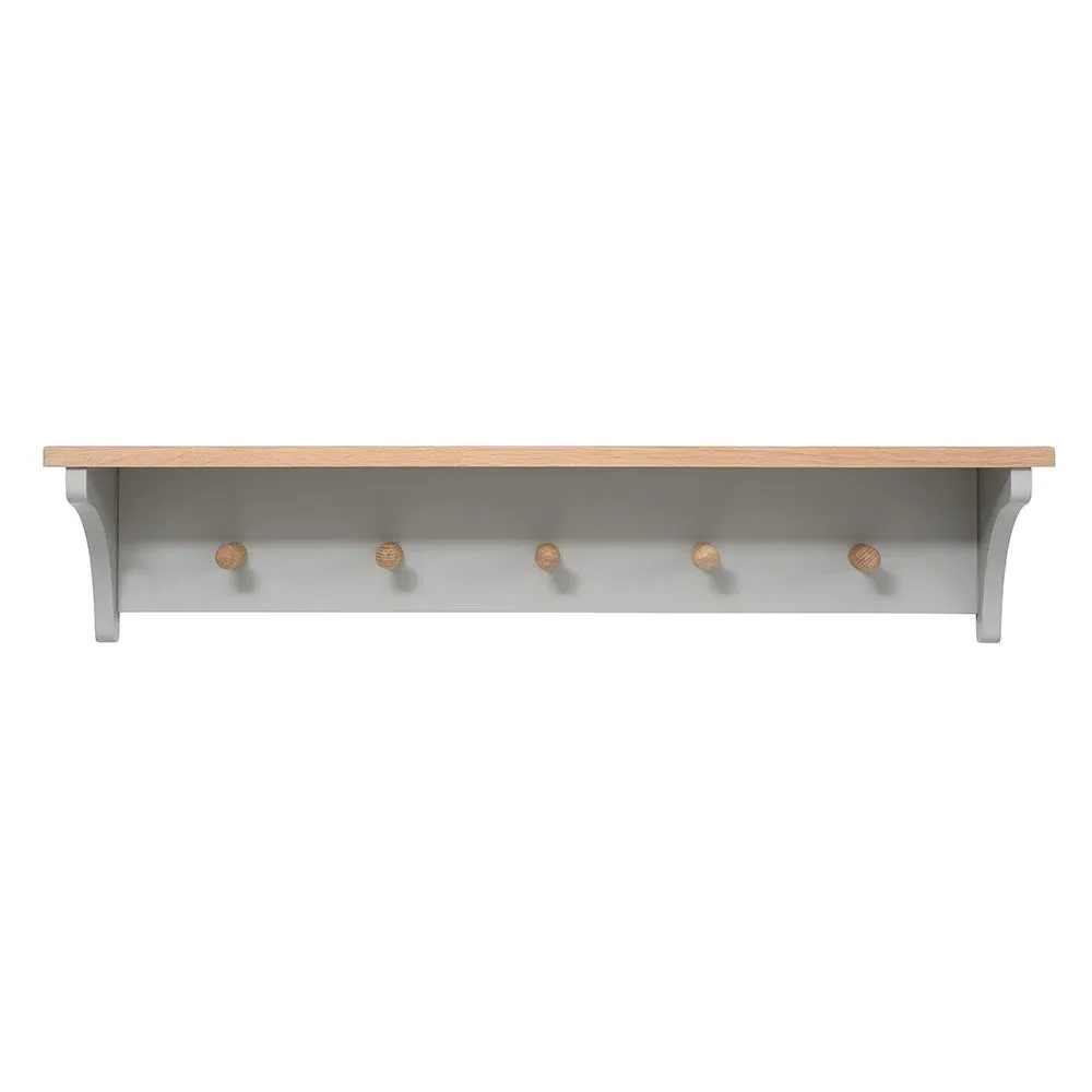 Chester 5 Peg Coat Rack with Shelf - Dove Grey, Oak
