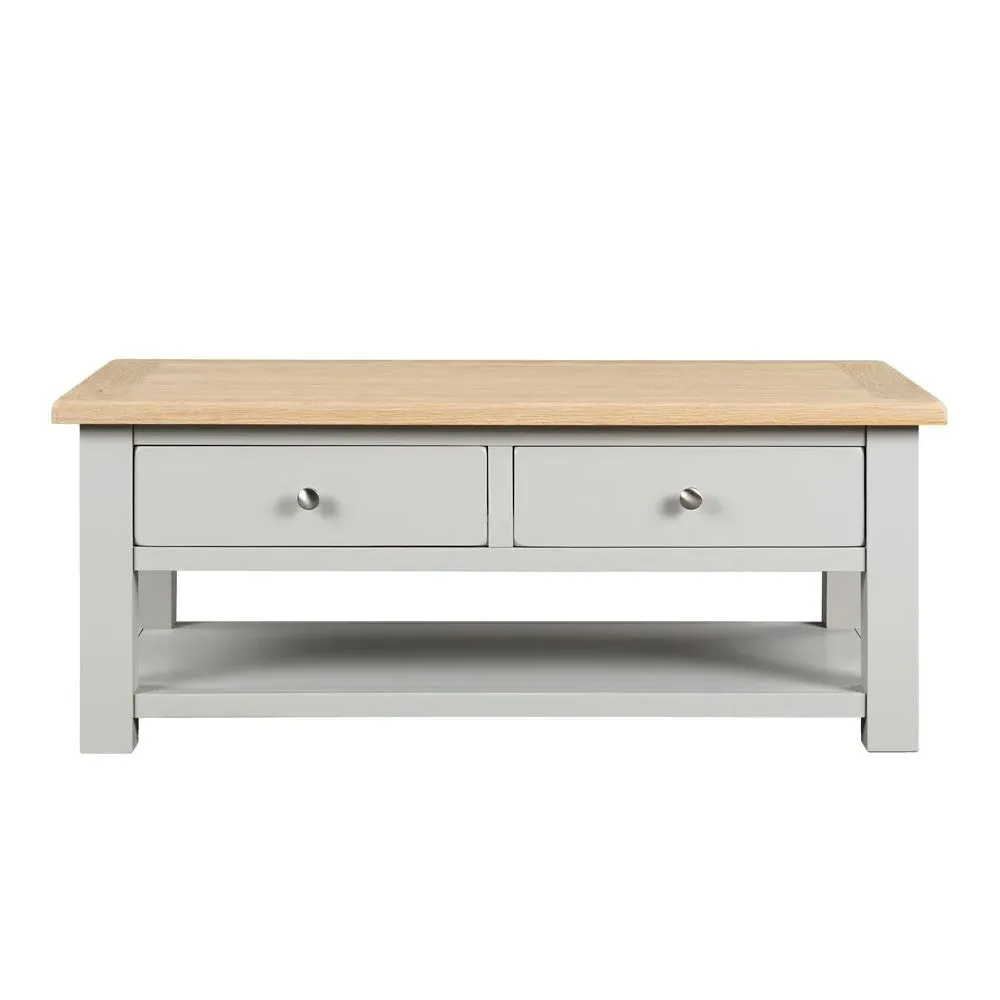 Chester Coffee Table with Drawers - Dove Grey, Oak