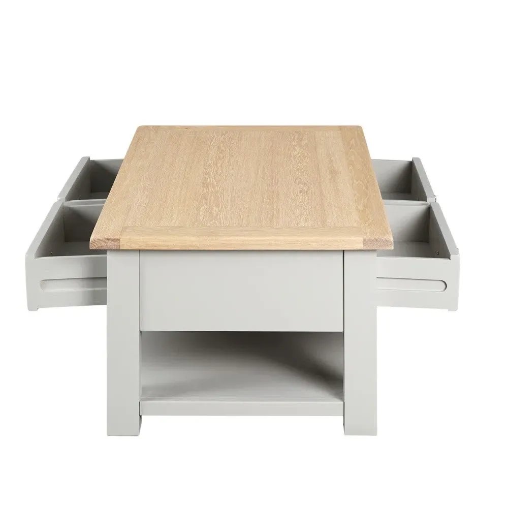 Chester Coffee Table with Drawers - Dove Grey, Oak