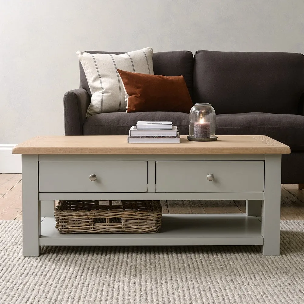 Chester Coffee Table with Drawers - Dove Grey, Oak
