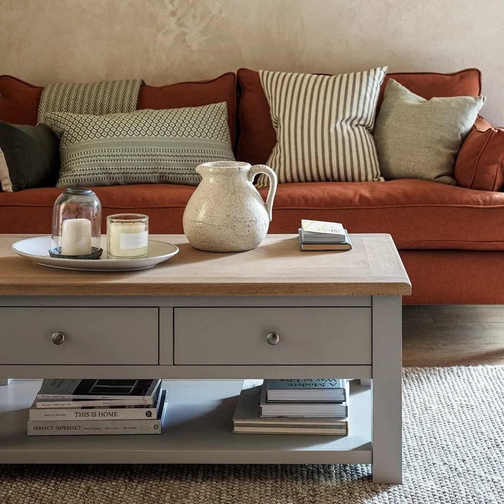 Chester Coffee Table with Drawers - Dove Grey, Oak