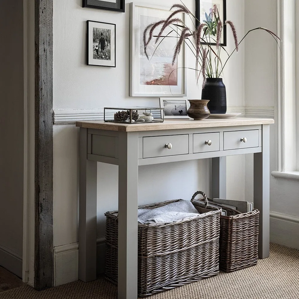 Chester Console Desk with Drawers - Dove Grey, Oak