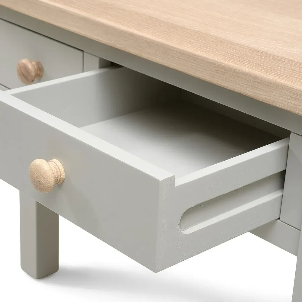 Chester Console Desk with Drawers - Dove Grey, Oak