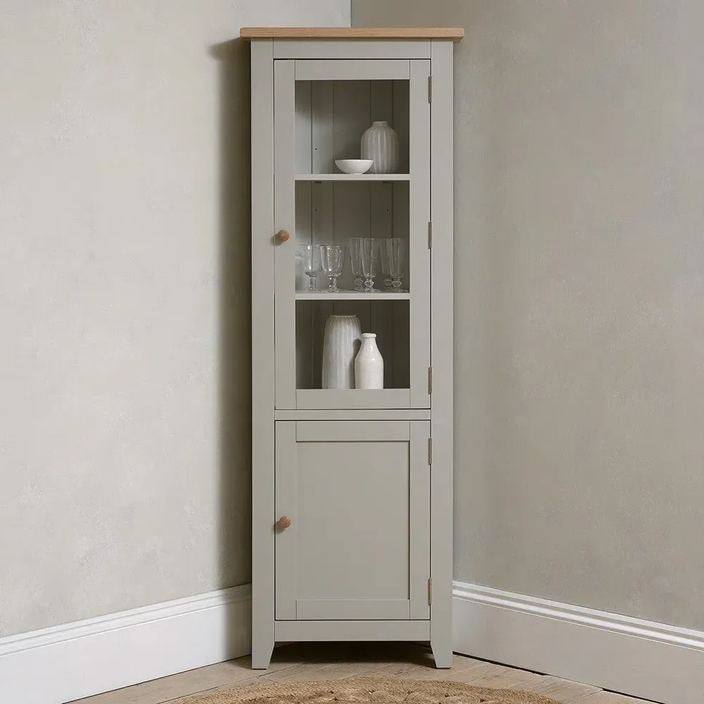 Chester Corner Display Cabinet with Storage - Dove Grey, Glass