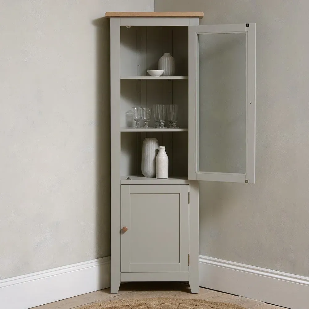 Chester Corner Display Cabinet with Storage - Dove Grey, Glass