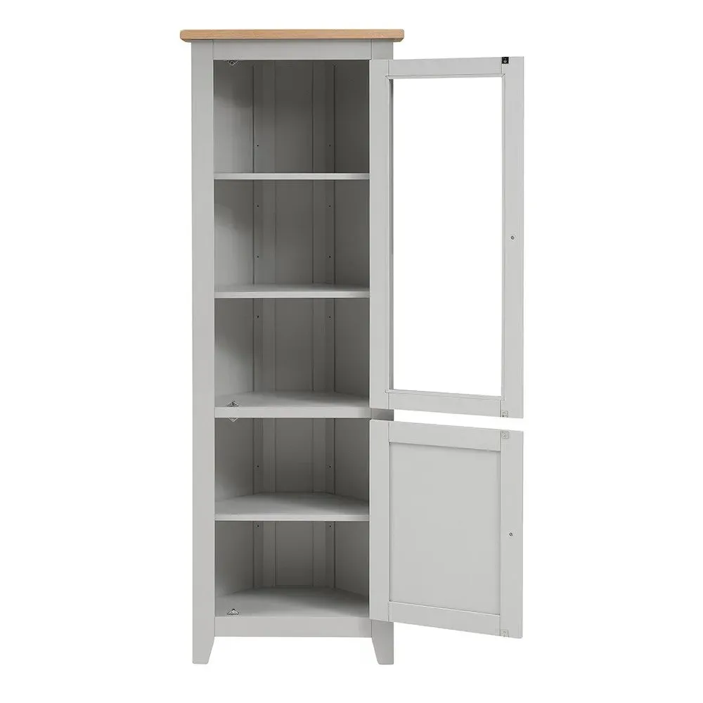Chester Corner Display Cabinet with Storage - Dove Grey, Glass