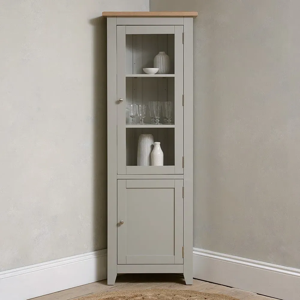 Chester Corner Display Cabinet with Storage - Dove Grey, Glass