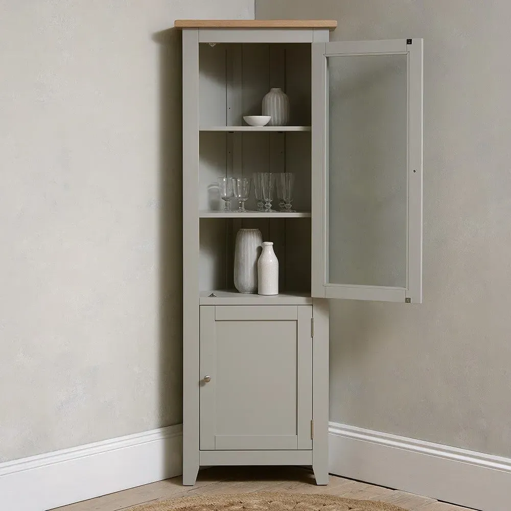 Chester Corner Display Cabinet with Storage - Dove Grey, Glass image