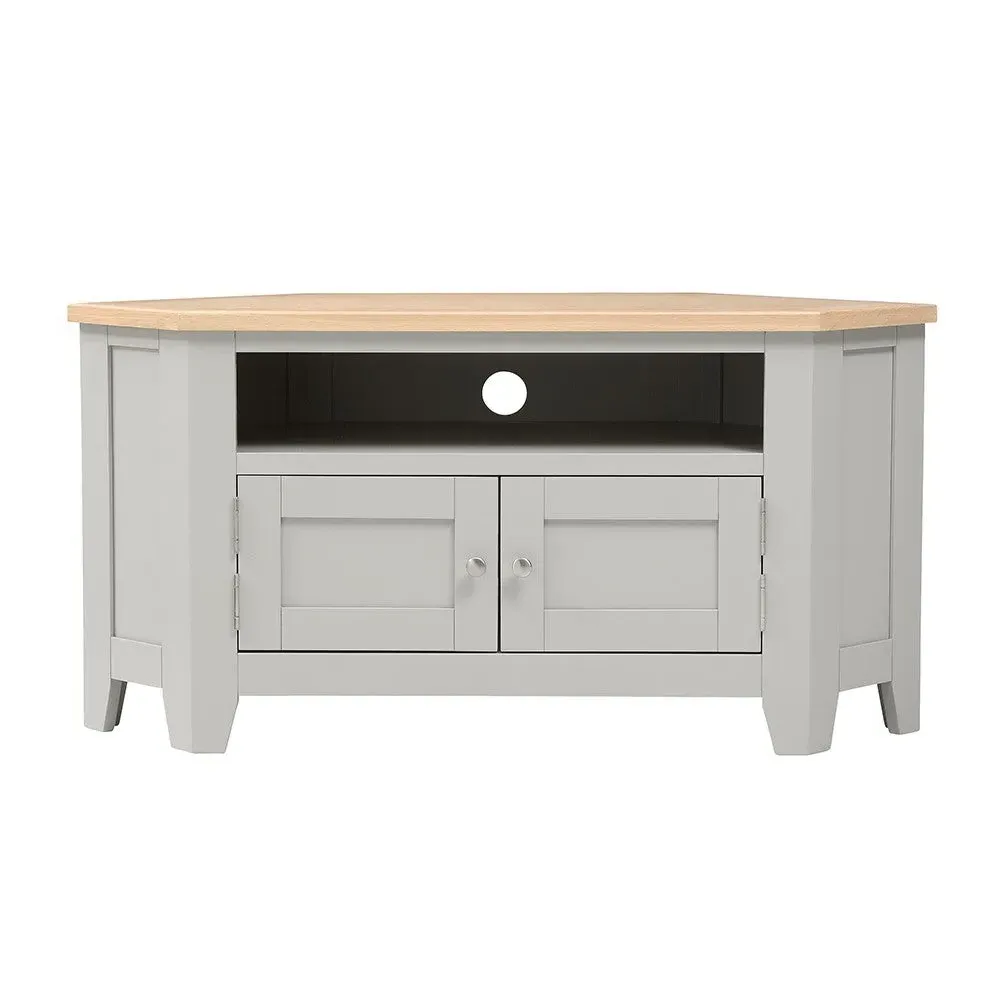 Chester Corner TV Unit with Storage - Dove Grey, Oak