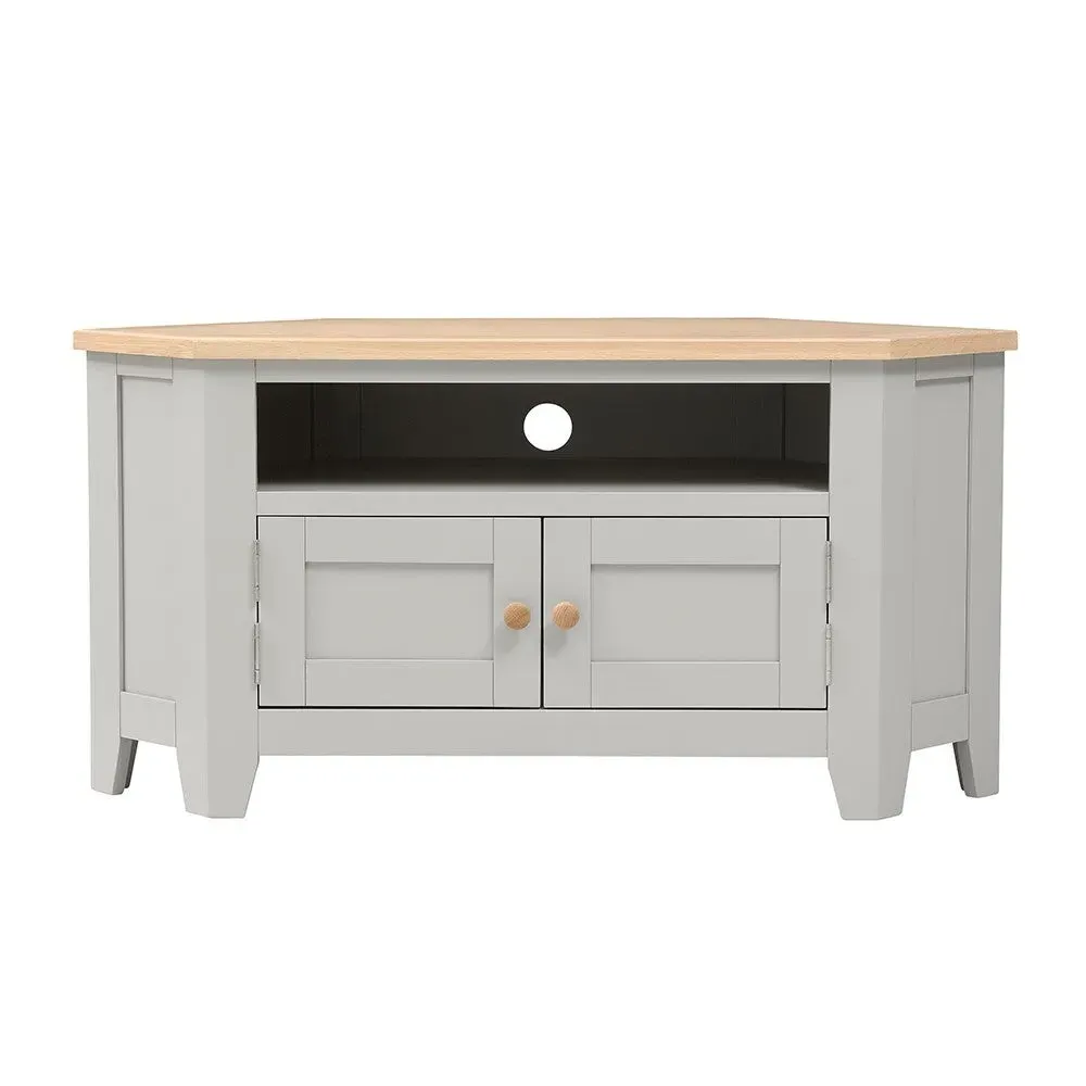 Chester Corner TV Unit with Storage - Dove Grey, Oak