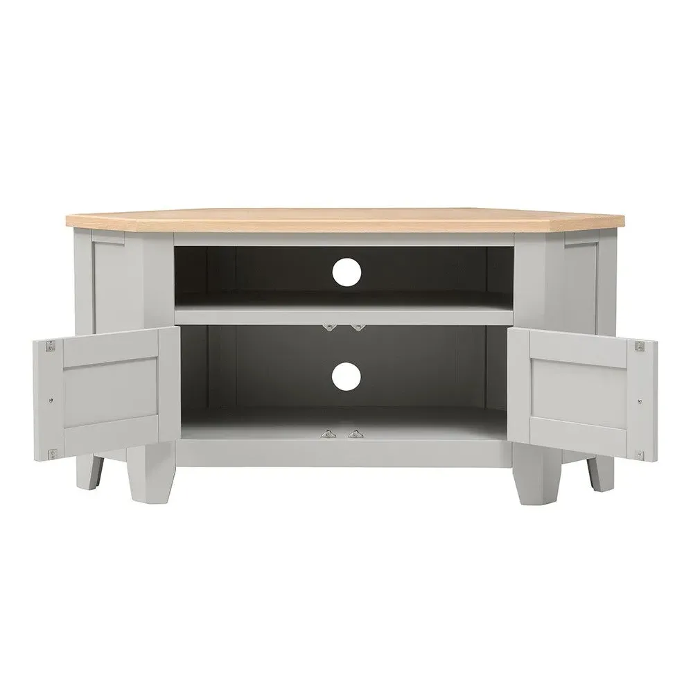 Chester Corner TV Unit with Storage - Dove Grey, Oak