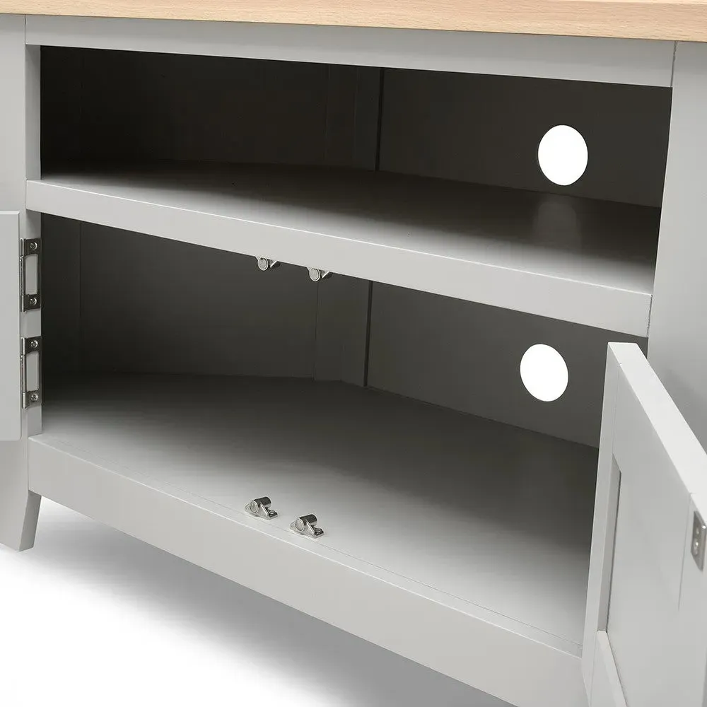 Chester Corner TV Unit with Storage - Dove Grey, Oak