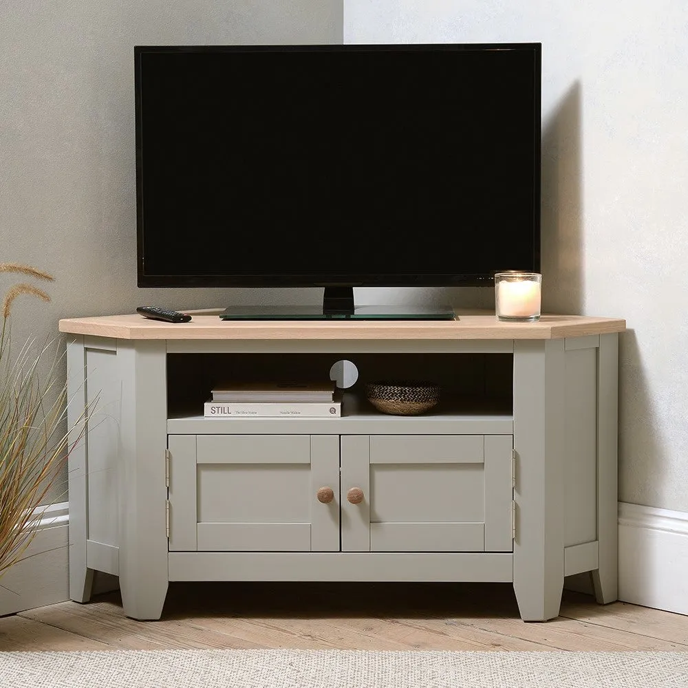 Chester Corner TV Unit with Storage - Dove Grey, Oak image